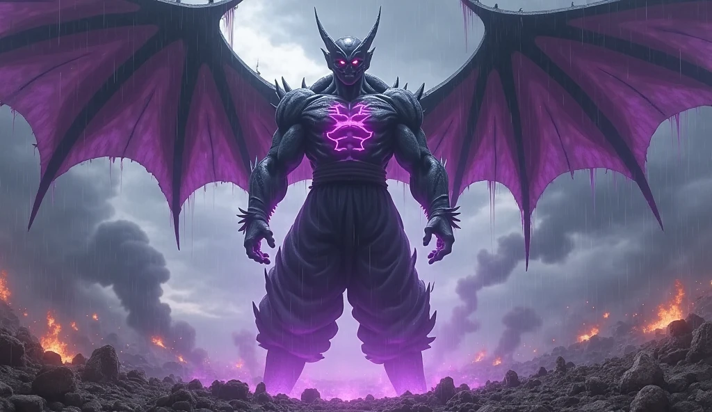 Giant monster, scary, evil, in hell, purple, horned, claws, unbelievably scary, mutant creatures, chaos