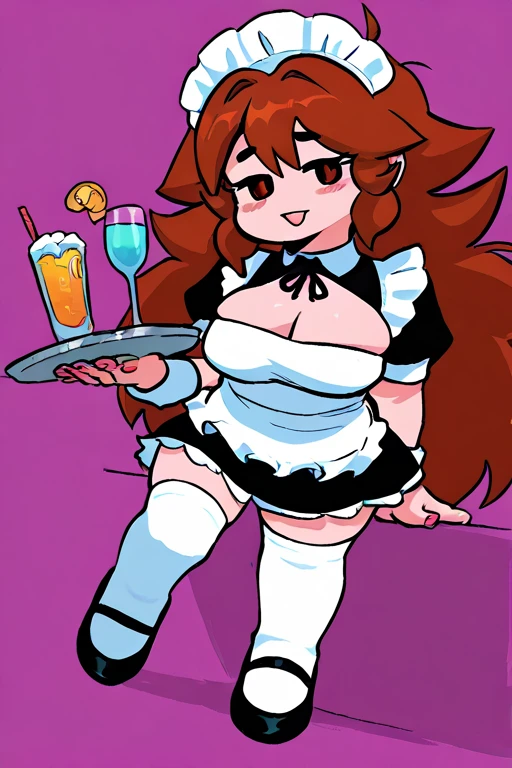 (Full body image:1.4, straight body), ((smile/Woman with immensely large breasts)), she's wearing ((black underwear with white parts/maid's underwear with maid's headdress on her head, extremely tight on her body)), looking at the viewer, cheeks red. She is in a hotel room with window, in front of the window, (curly red hair too short: 1.2), (green eyes: 1.2), closed fists, anime, 16k, UHD, masterpiece, anatomically correct, textured skin, best quality, high details, (wide hips:1.3), (big buttocks:1.3), (thick thighs:1.3), (small waist:1.3), (gigantic breasts:1.3)