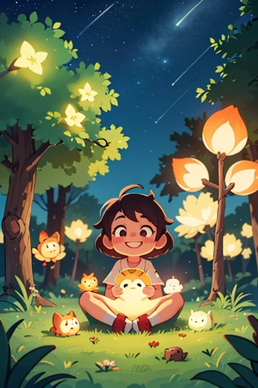 In a moonlit forest, a tiny firefly named Luna glowed with determination