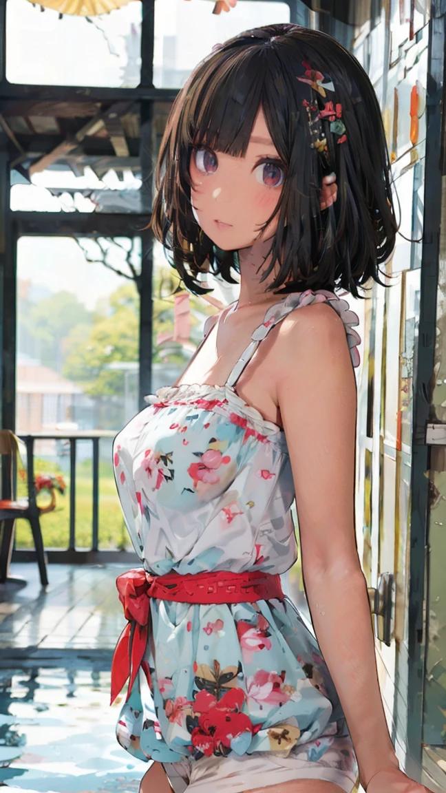 Anime cabelo escuro com vestido e corset pink, 16 anos, corpo bonito, seios grandes, com as hands on chest, hands on chest, Garota sexy, purple cabelo, mechas de cabelo laterais, mechas de cabelo na lateral do rosto, beautiful lighting, sombras suaves, olhos azuis, pernas bonitas, cabelo curto, estilo anime, personagem Akane Tendo, Autora Rumiko Takahashi, Baseado em obra de Rumiko Takahashi, Anime Ranma 1/ 2, decote sexy, quadril robusto, corpo inteiro, corpo inteiro, busto grande, garota jovem com corpo belo e bonito, sandals on his feet, garota 16 anos jovem baixa estatura, usando saia e corset pink, garota anime, estilo anime, beautiful feet in sandals, 45° viewing angle, ao ar livre, peito grande, seios bonitos, cabelo preto, sandals on the feet, pernas bonitas, sexy, belas pernas, Sandalias, seios grandes