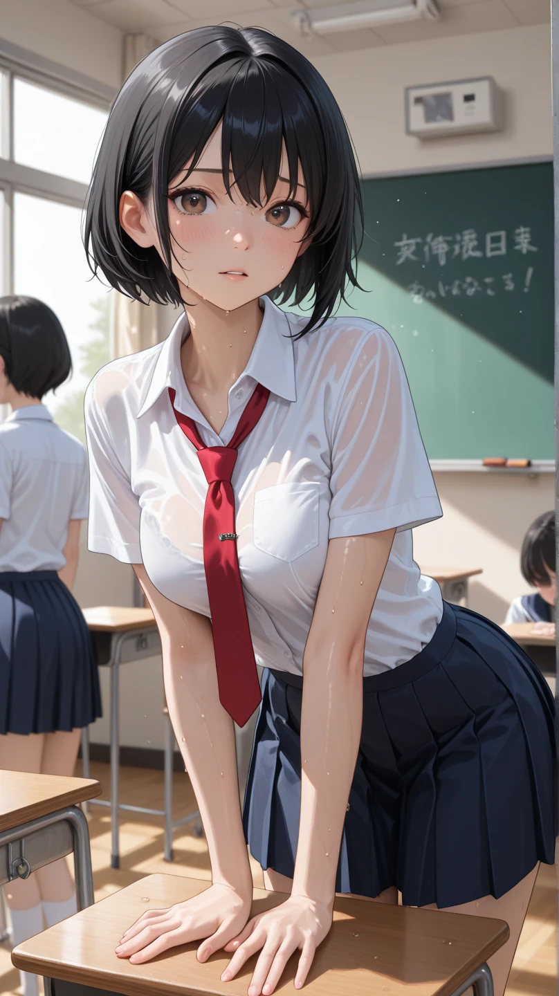 highest quality,masterpiece,classroom,Black Hair,Art department member,Nude Model,pubic hair,Nipples,strong,Strict Senior