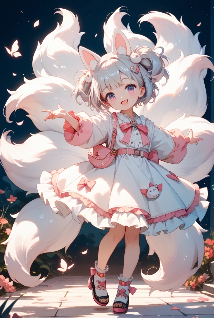 anime style, cute small white rabbit, (((jumping and claw pose and smiling))), 1girl, (((chibi))), red eyes, tall ears, bob hairstyle, large face, short stature, wearing a light blue dress, (best quality,4k,8k,highres,masterpiece:1.2), intricate details,highly detailed,exquisite,stunningly beautiful,vibrant colors,soft lighting,fantasy,magical realism,((white background))
(simple background),