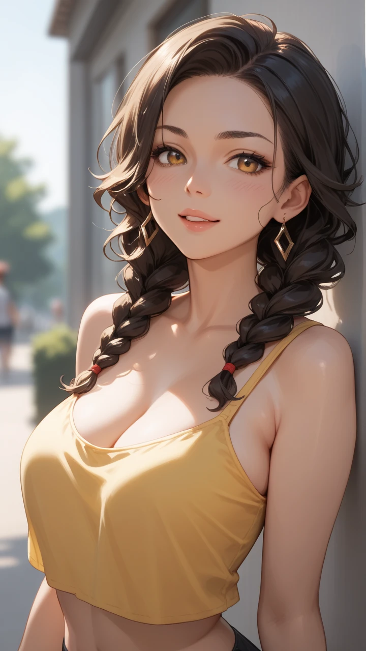 (Very detailed CG Unity 8k wallpaper, masterpiece, 最high quality, Very detailed), (Best lighting, Best Shadow, Very delicate beauty), floating, Sparkling eyes, [(head band, Earrings, (cyan: 1.5|red: 1.2) Headphones and braided pigtail hair, (Light yellow: 1.3) Overalls) :: 0.8] , (Dynamic pose)､ masterpiece, 最high quality, high quality, High resolution､(Upper body portrait)､In the garden of a mansion