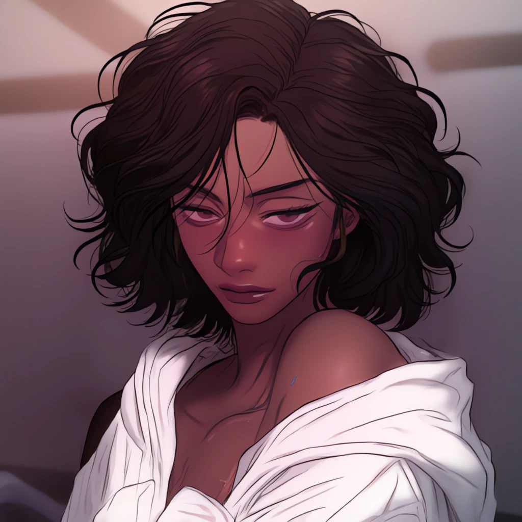 a close-up of a woman in a white robe standing in front of a window, en batas, vestido con una bata, covered en batas, clad en batas, pelo que cubre su pecho, ((wearing an aristocratic robe)), pelaje cubriendo su pecho, purple drooping robes, wearing a velvet robe, in dark purple robes, dibujado en un estilo neo - noir