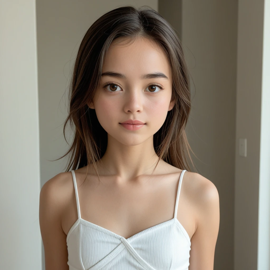 18-year-old, adorable, British girl, 15 years old, portrait ,Tank top((mini skirt))、Thighs Thighs Nose:1.1), hair scrunchie, Beautiful ponytail  , (high color saturation,catch light:1.0),  (highly detailed skin), (highest quality:1.0), (Super high resolution:1.0) ,(photo-realistic:1.0), (super detailed:1.0), (8K, RAW photo:1.1),( smile:0.8),looking at the viewer