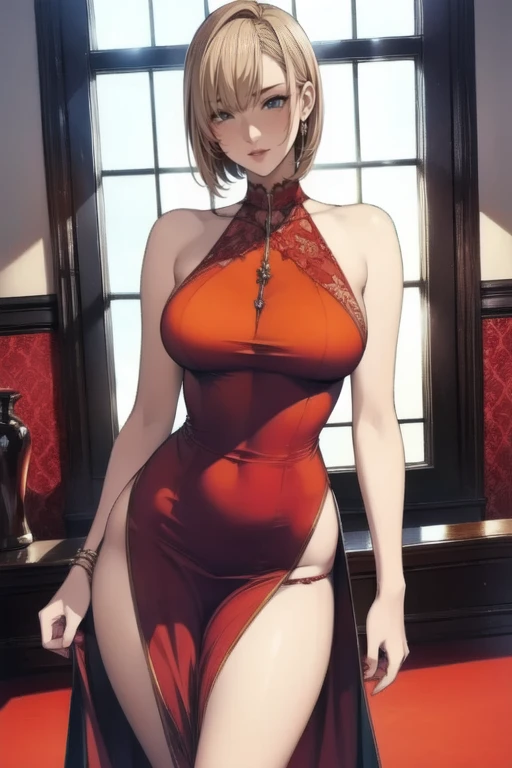 Body position: standing, straight, symmetrical, barefoot, lustful smile on face with red blush, 1girl lakyus, looking at viewer
