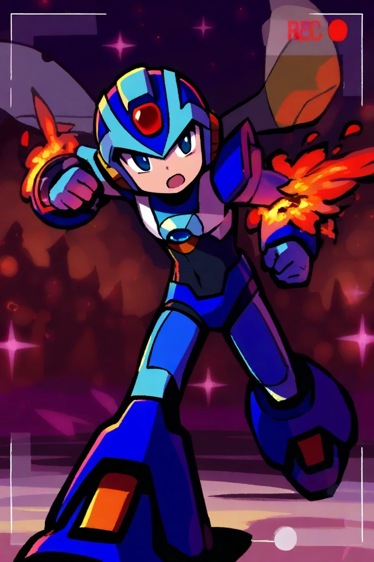 Mega Man shows a white card in the front