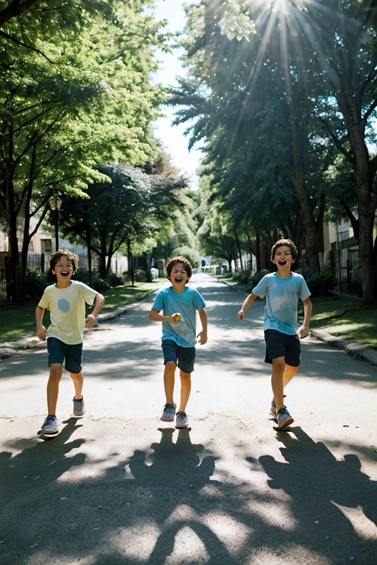 A group of cute children playing in nature morning, happy and healthy