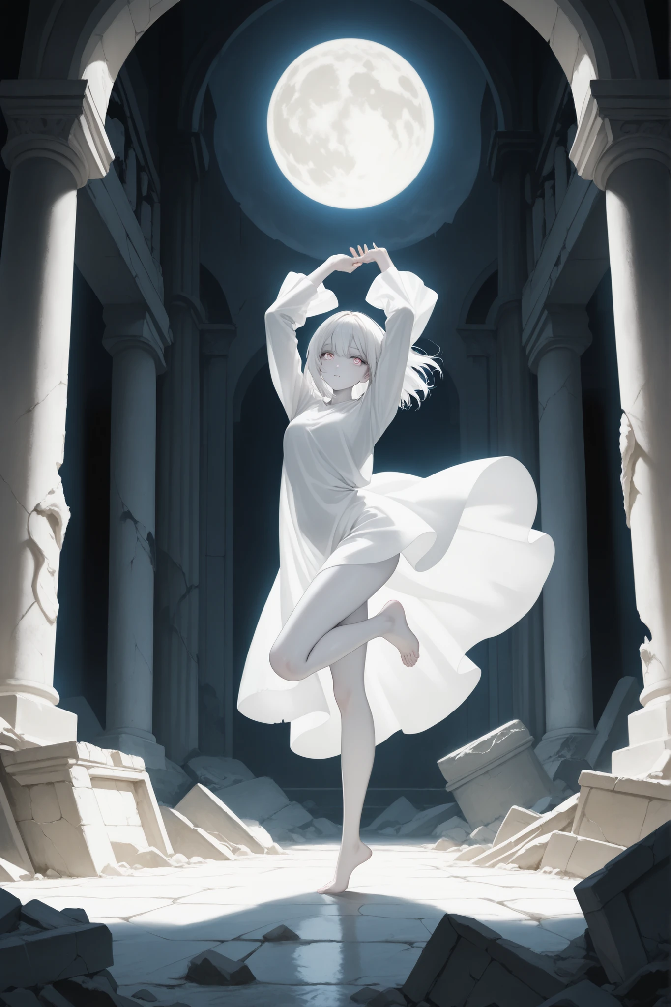 (masterpiece, best quality), intricate details, kneeling weeping angel statue made of white marble:1.2, (white marble:1.4), outside, dark forest, night