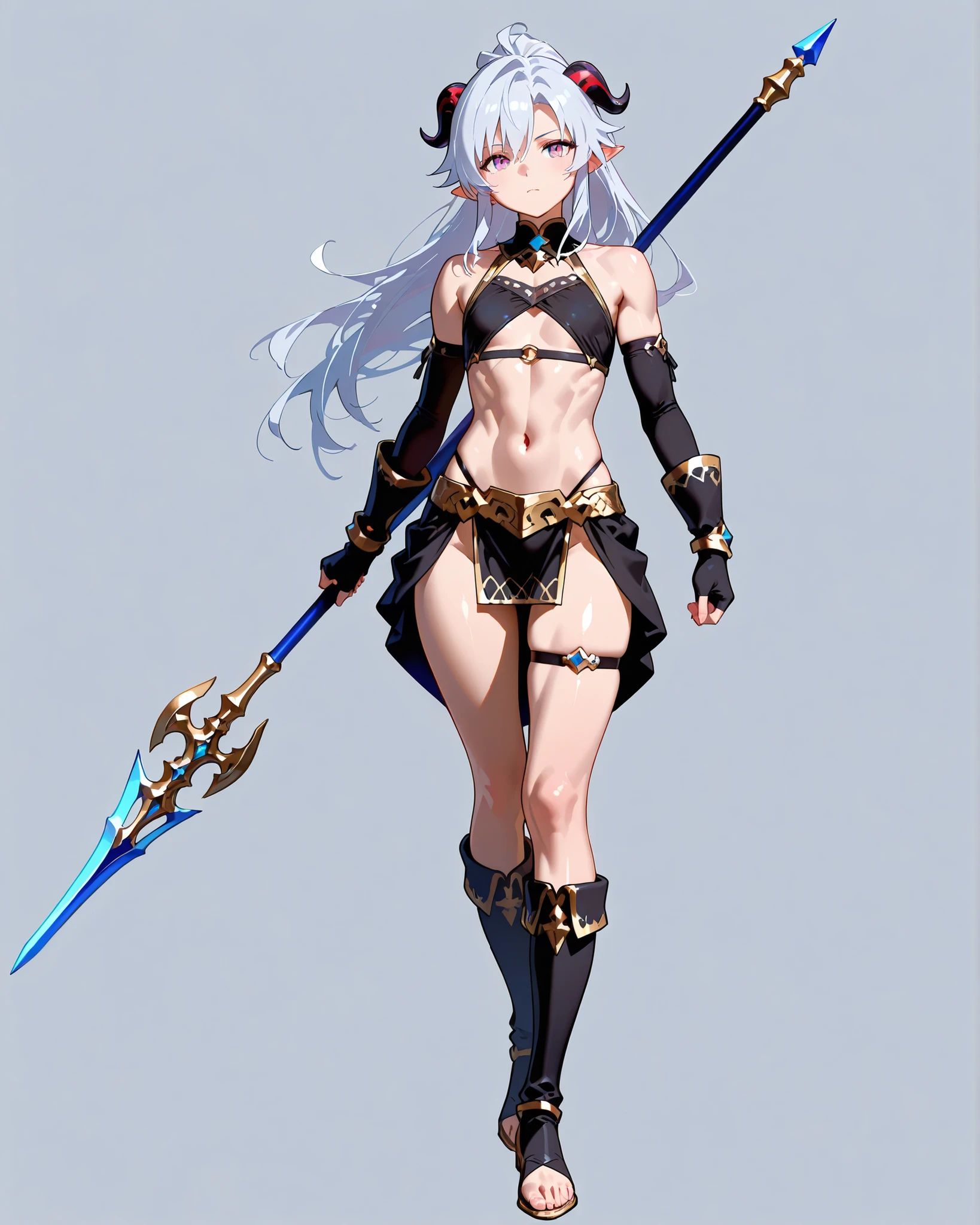 masterpiece,Highest Quality,Super Detailed、high definition、8k Quality、toned body、Cloth clothing、fantasy、spear、Full Body、simple background