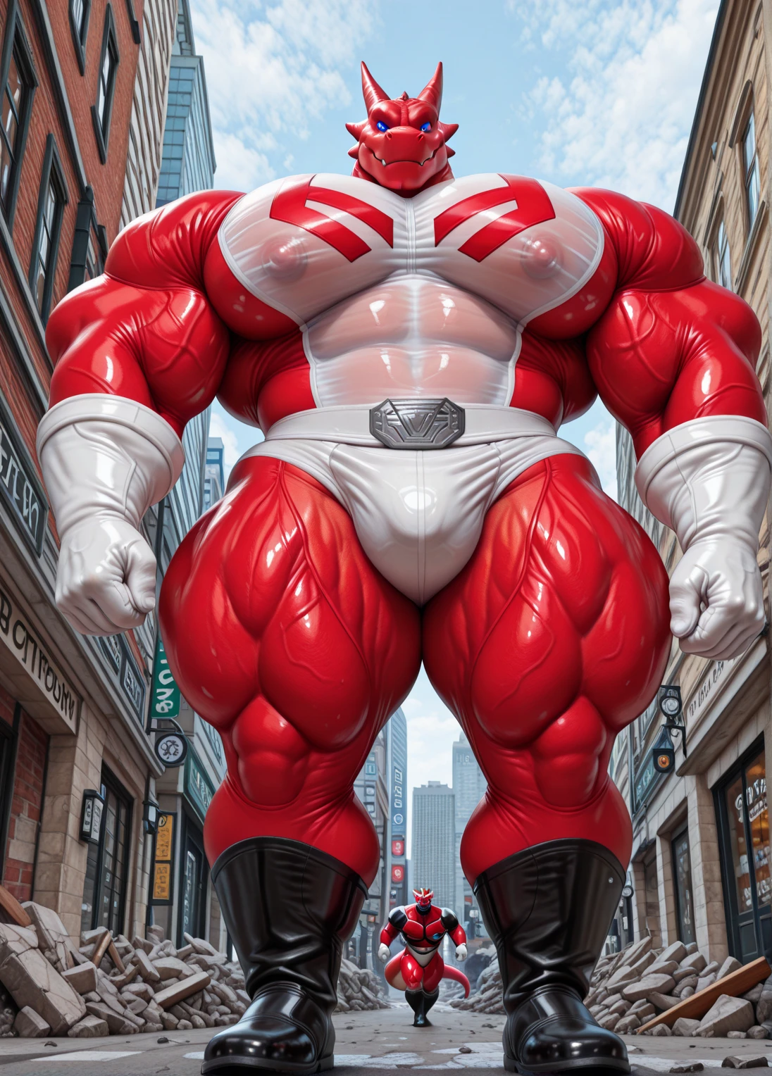 rough full body concept dragonball character, his face Majin Buu. floating stand with arms crossed in the clean sky. rough pink face and skin-head his muscular physique his distinct red and black suit, and the intensity in his eyes.hyper realistic,Cinematic, Cinematic, masterpiece,best quality, best quality,realistic, realistic,ultra high, fee in of frame, missing fingers. fewer fingers. strange fingers