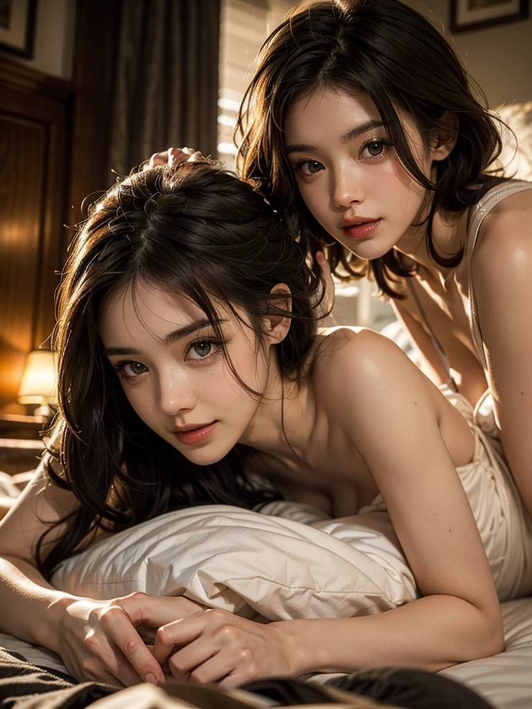 ((Highest quality)), ((masterpiece)) ,((one girl)), (detailed),((in the bedroom)), ((One girl)), ((nude)),(13-year-old),((flat chest:1.5)), (stare at viewer with stern eyes:1.5),((one girl)),(bitting own lip:1.1),(angry:0.9),nose blush,(shamefull:1.2),(bob cut hair),surprised, ((beautiful realistic face)),((A bow tie)),Beautiful Korean Women, Beautiful young Korean woman, Young and adorable Korean face, Gorgeous Young Korean Woman, Korean Girls, Girl cute beautiful face, Portraits of Korean female idols, Young and pretty Asian face, Cute natural anime face,Asian pretty face,((finely detailed face)),((glistening eyes)),((glistening eyes )),((large eyes)),(( pretty eyes)) ,(detailed),Perfect Face,((One girl)), ((clear eyes)),((show nipples)),((beautiful skin)), don't wear anything ,(show nipples),(upper body)