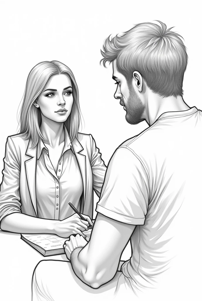 so generate a black and white comics and make it look like it's just sketch using a pen or pencil and the prompt is a teacher that is a woman talking to a parent which is the father and the mother in the office.