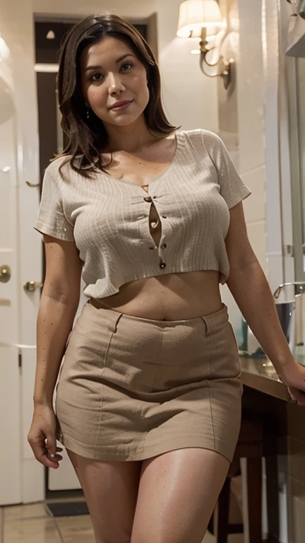 mature woman in, 60 years old, Alone, casual hair, Looking at the viewer, GrayBlonde hair, Brown eyes, Jewelry, Full body, (wearing elegant patterned tie collared white shirt), Distant photo, Realistic, A sexy one, beautiful colour, Perfect skin, 3 bust size, instagram (Realistic, A high resolution),photo size 3:4, 1 cute sexy mature woman, large expressive blue eyes, happy, (8K, raw photo, Best quality, High detail, curvaceous forms, curvy body, body full of soap suds, smile Extraordinary Pleasure, in the studio Foto With Photographic equipment, black wall background,