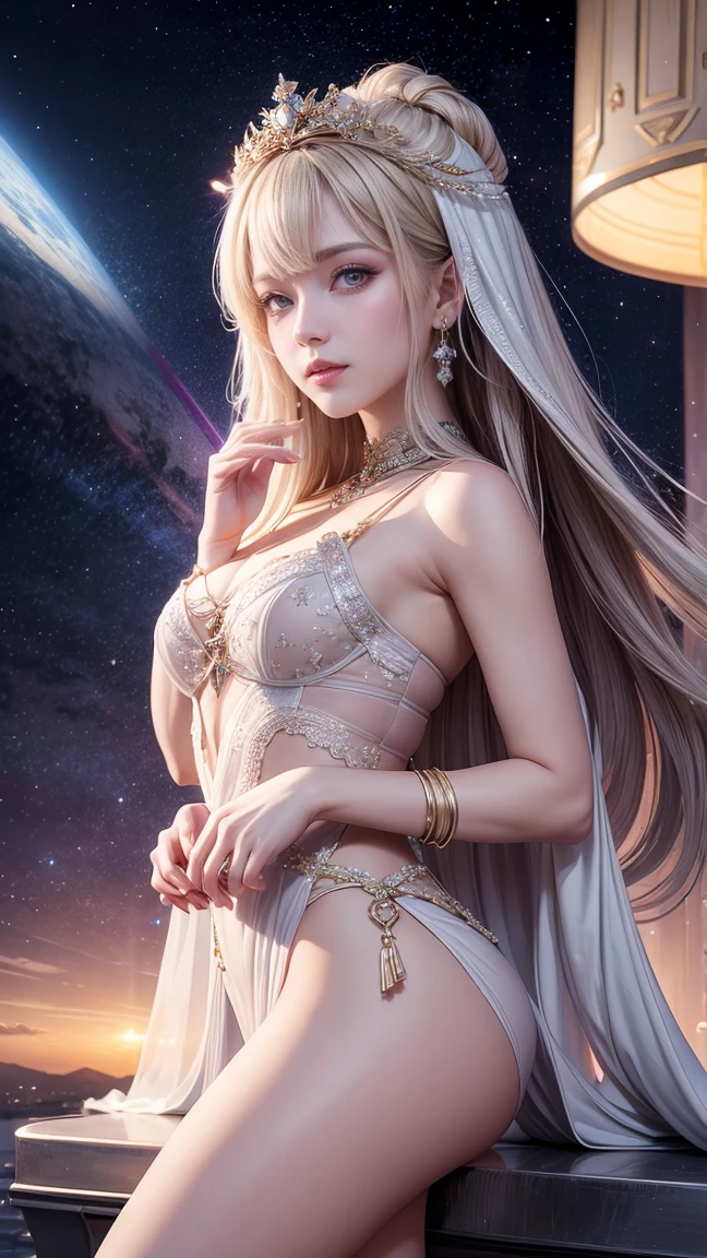 High quality work,Reality works,Super high quality graphics,8K HD CG works,High-quality graphics,High-definition and exquisite CG works,10x pixel,Extremely fine details:1.1,Advanced technical details:1.1Realistic photo effects,室内Light Effect:1.5,Natural and soft light:1.5. Light Effect(虚拟Light Effect:1.8),Ultra-high resolution,Shiny Dress,Elongated hair,Silver hair,Transparent hair,High Detail Hair(High-quality hair details:1.1)Clear eyes,Are double eyelids beautiful?,Sharp eye makeup, Create exquisite eyelashes, Sparse eyebrows, Extremely detailed eyes,high nose, Lovely red lips, rosy cheeks, Exquisite makeup on face , Pretty Face, Perfect facial proportions,(Advanced facial details:1.1) Detailed, realistic, professional photos,panorama,Full Body Love,straight lens,A girl,Blue Hair,blue eyes,White hair,Big and round breasts,float,Stand on your back,Look Back,Lift your butt,Round butt,Straight ass,Power Pose,Halation,Best Succubus,Arrogant eyes,Looking into the distance,Stand under the stars,Attention to detail,A comet and a nebula in the background,Light stress,light,Side lighting,Dark and detailed galaxy background,Female artwork,Full body video,Reality,Amazing cleavage,My eyes are bright