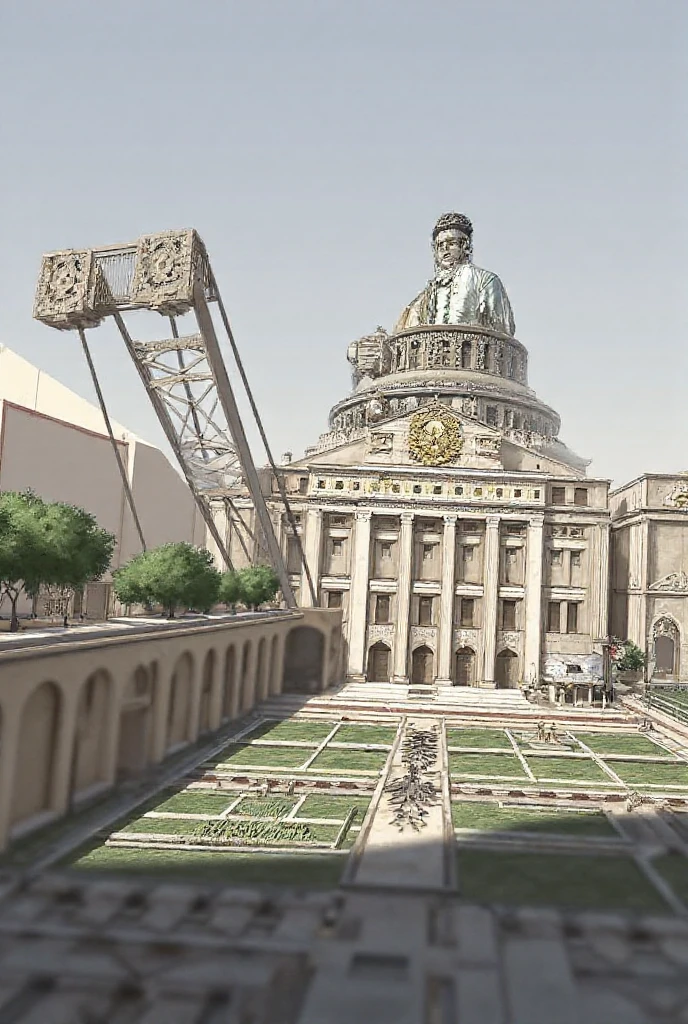 draw a large structure with a crane and a building, tent architecture,