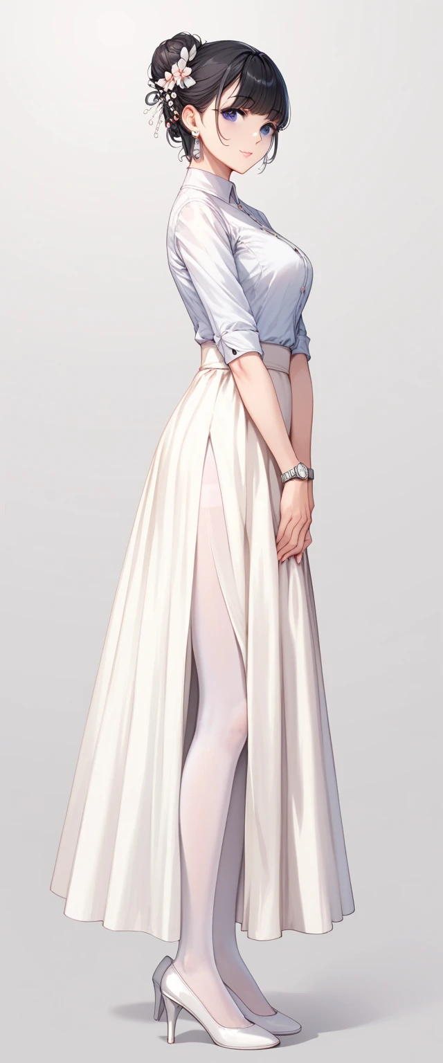 Young thin girl，Drooling hair，Dark brown hair，Urban street background，full bodyesbian，long leges，Beautiful body structure covered，Super detailed drawing， Impressively realistic photos，Translucent clothes，(Casual hairstyle,:1.2), stunning elegant pose, see through clothes，Translucent maxi dress，Background bokeh，Goddess-like existence，Transparent skin，White top，short denim skirt