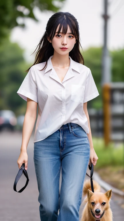 woman 20 years old. half indonesian. very atrractive. short black hair. wear formal white uniform and long jeans. very realistic