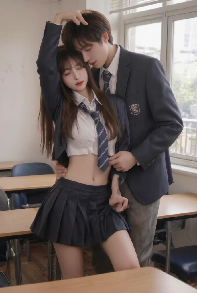 frontdoggy, 1girl, 1boy, breasts, nipples, hetero, sex, sex from behind, all fours, doggystyle, nsfw, nude, schoolgirl, ((sex scene)), female orgasm, cum on body, (masterpiece: 1.4), (8K, realistic, raw photo, best quality: 1.4), Japanese girl, beautiful cute face, (real face: 1.4), beautiful hairstyle, realistic brown eyes, beautiful detail eyes, beautiful breasts, (real skin: 1.3), beautiful skin, attractive, ultra high resolution, illustration, ultra realistic, school uniform, short black hair, classroom
