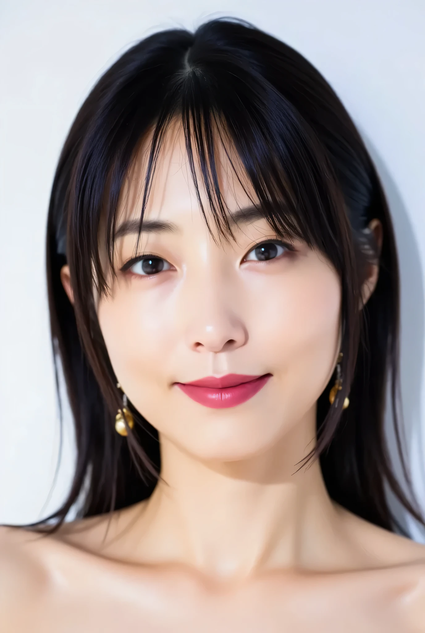 A masterpiece with astonishing ultra-high resolution and perfectly reproduced details, taken with a single-lens reflex camera equipped with a SIGMA 135mm f/1.4 lens. A perfectly balanced composition using triangulation. , She is a 28-year-old Japanese woman with beautiful hair with a thin, soft texture and beautiful, pure white, porcelain-like skin. With a slender figure, her skin texture is very fine, and her natural pores and subtle skin imperfections emphasize her realism. She is beautiful, graceful, sexy, pretty, cute, charming, kawaii, and all other kinds of beauty. , Her height is 170cm, which is large for a Japanese woman. , Front view, close-up of face, jet black hair that absorbs 100% of the light, bangs, short hair, staring at the viewer, strapless tight-fitting mini dress,

Simple background