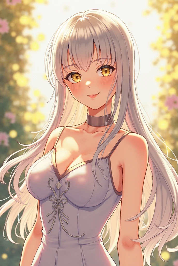 masterpiece、Highest quality、High resolution、High-quality images、8K, 12 year old girl、Skin Radiance、Texture of skin and clothing、Expression of fine eyes、Silver Hair,Long Hair Girl, Manga inspired by Lee Jong-suk, Trending on deviantart, realism, detailed manga style, Manga art style, Perfect Line Drawing, Beautiful line art, digital manga art girl, dress, Beautiful yellow eyes, Fuller lips, Gorgeous face with attention to detail, (Cute Smile), charm, Innocent, Side view, (Perfectly detailed face), (Beautiful Hands) Photorealistic images, Written boundary depth, moonlight、Big Breasts