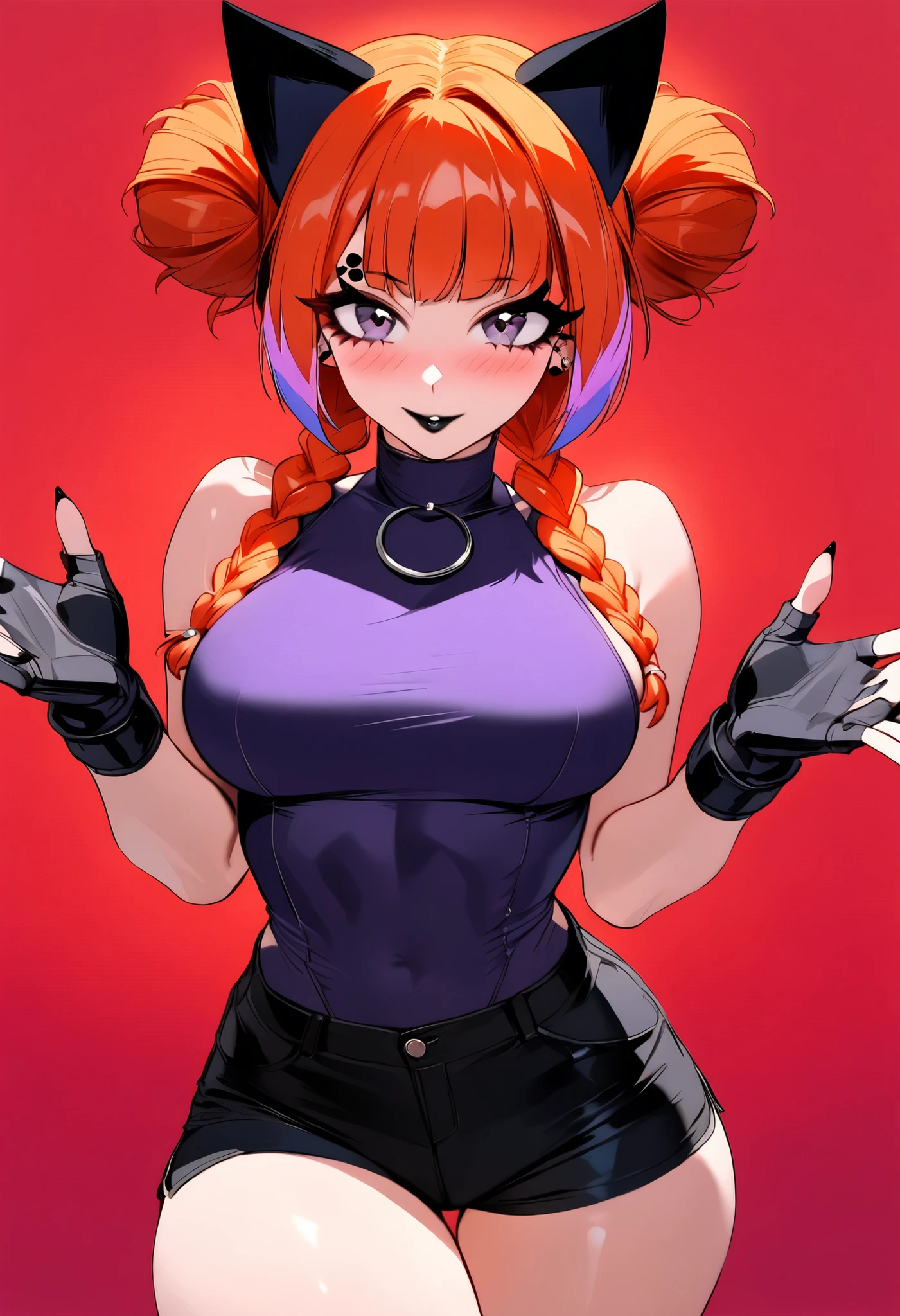 anime girl with purple hair and blue dress posing for a picture, , juri misaki, thicc, oppai, asuka suit under clothes!, twintails white_gloves, y 2 k cutecore clowncore, loli, nami, ecchi anime style, loli in dress, marin kitagawa fanart, seductive anime girl