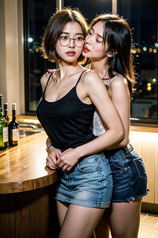 Pubic hair grows、Smile full of happiness、(((sexual )))、、、Panting face、Lacking、After being attacked、Sweating、Expression in a state of excitement、short-hair、eye glass、fullnude(nearly naked:1.3)、(((:1.3)))、Plaid miniskirt、a black and white photo