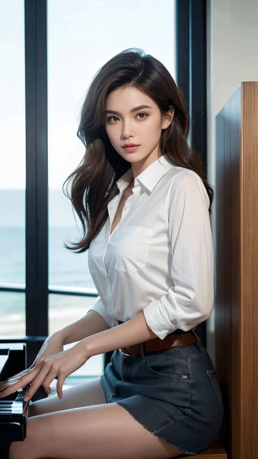 (8k, Best Quality, Masterpiece: 1.2), (Realistic, Photorealistic: 1.37), Super Detailed, 1 Girl, Cute, Alone, Beautiful Detailed Sky, Detailed Cafe, Night, Sitting, Date, ( Nose blush), (smile: 1.15), (close mouth) small breasts, beautiful details, (collared shirt: 1.1), night, wet, business wear, rain, white lace, (short hair: 1.2), floating Hair NovaFrogStyle,