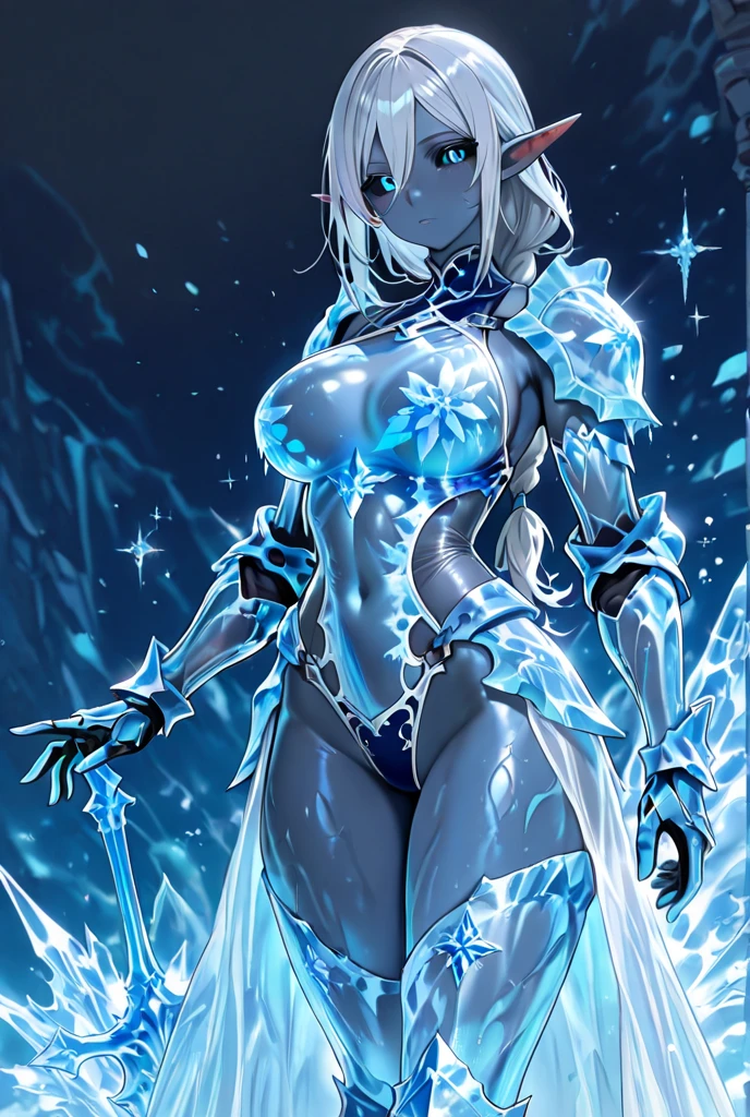 (best quality,highres,masterpiece:1.2),ultra-detailed,realistic:1.37,sexy girl with superpowers, stunning blue eyes, long icy blonde hair, fierce expression, icy breath, frost patterns on skin, shimmering frost aura, cool blue lighting, dark and mysterious background, intense stare, captivating beauty, icy blue nails, frozen environment, powerful and confident posture, superheroine, frozen shards floating in the air, dynamic movement, frosty makeup, cold and chilling atmosphere, seductive charm, dangerous and alluring, icy cold powers, frosty touch, the embodiment of winter, chilly embrace, enchanting presence.