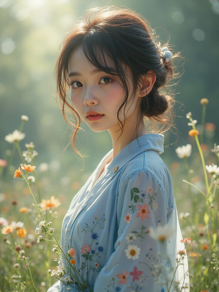 (best quality,masterpiece:1.2),(ultra-detailed background,detailed background,intricate detail,:1.1),
8k,RAW photo,realistic,epic,visually stunning,
(multicolored halo:0.8),cute,beautiful,happy,gladness,willowy,iridescence,
1girl, (solo:1.5), (loli:1.3),upper body,covered in flowers,(multicolored:1.1),
Rainblw Colors, pastels, Volumetric Lighting, fairycore, dreamcore,