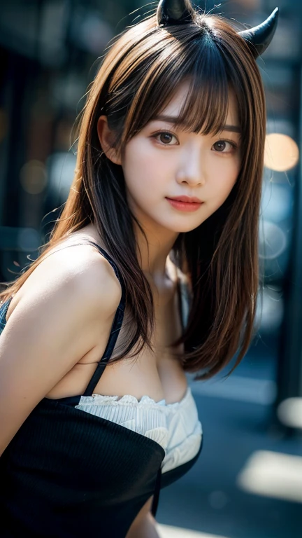 (masterpiece, highest quality、super dense skin、get used to it),1 girl, alone,Beautiful symmetrical face、 hyper realistic, realistic,realistic, light brown eyes stare at the viewer,Brunette short bob hair with highly detailed shiny hair:2、intense eye highlights), See-through brightly colored winter clothes,Lovely see-through costume full of charm、 lips,lip gloss, outdoors, Upper body、Big eyes、eyelash、{Huge|big|Hugeな|mega} chest:2, cleavage:2、(Big eyess short bob hair beautiful detailed eyes、Adds intense highlights to your eyes with eye-catching light、large full chest、look at the audience、she is very beautiful and cute、show me your ears、long neck:1.4、smile、Close your mouth and smilee、perfect anatomy、ideal body proportions、Please tilt your head slightly)、(Snow-covered tree-lined street in Norway in winter)、(she is a very cute and attractive woman)、portrait:2、perfect anatomy