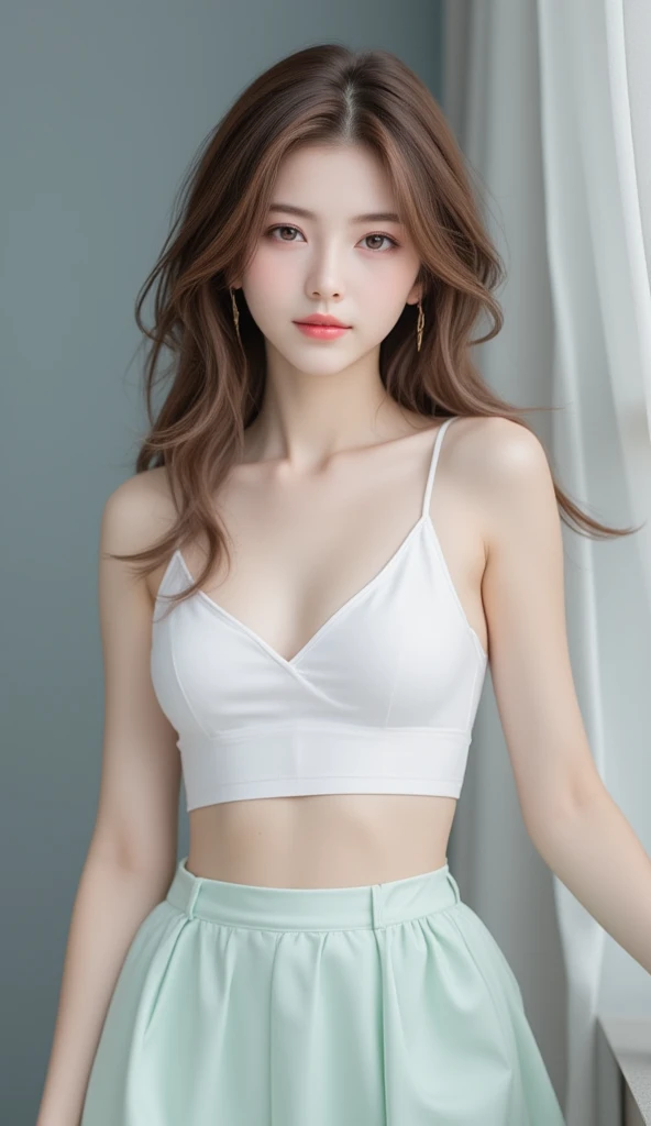 ((Best Quality, 8K, Masterpiece: 1.3)), 1 Girl, Slim Abs Beauty: 1.3, (Hairstyle Brown Hair Shortcut, Big: 1.2), Dress: 1.1, Super Slender Face, Delicate Eyes, Double Eyelids, Smile, Home, Raw Photo