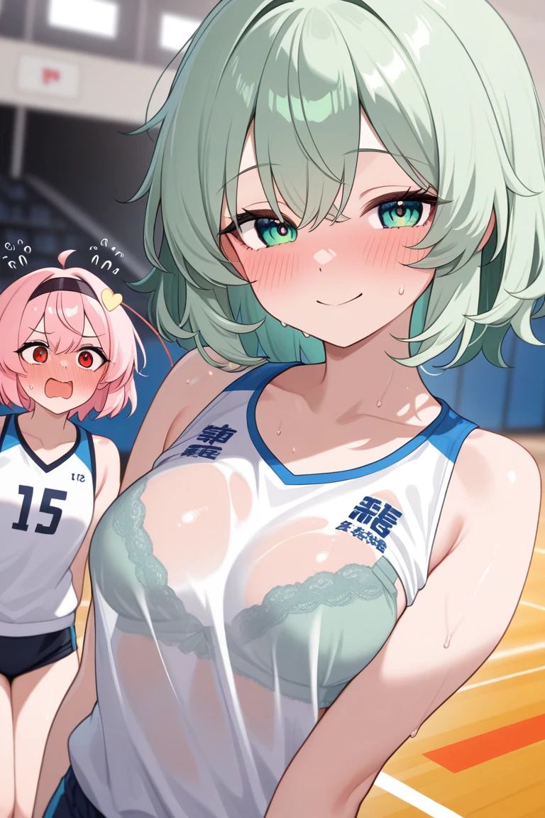 Dark-haired junior high school girl、Japanese、Berry Short、mash、Bobcut、cute、Large breasts、The chest is emphasized、Let's play volleyball together、strong、Cunning、My underwear might show through the sweat