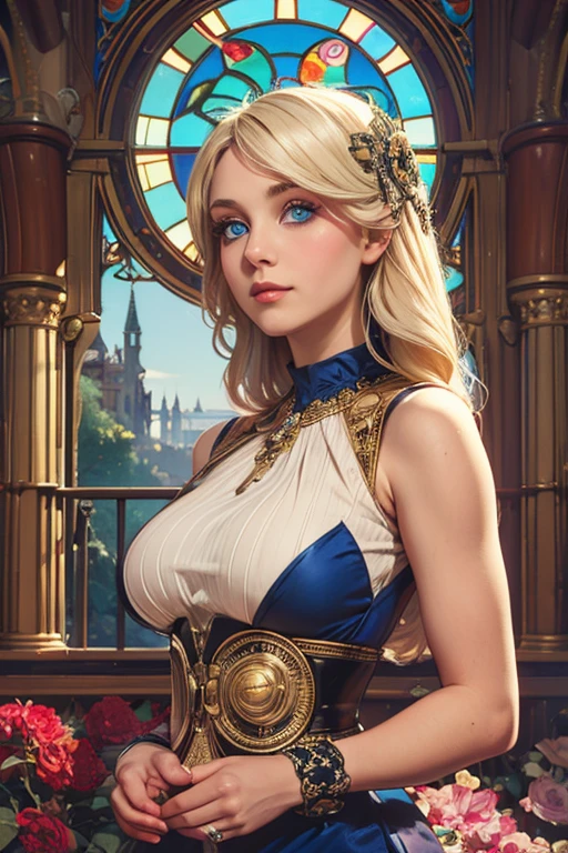 ((最high qualiy, 8k, work of art: 1.3, ultra HD, high qualiy, 最high qualiy, high resolution, 真实感)) 、An extremely beautiful 22 year old white woman、blonde hair color、blue eye hair、slickedback hair、ssmile、slenderbody, but well proportioned、background blur((Depth of field))、Aerial perspective((atmospheric perspective))、I want my head to be off the screen、Wear wrist accessories、Put an ankle bracelet on your ankle、Using red nail polish、I have a peticure、Disney((Disney))rapunzel、long blonde hair、Wear a dress with wide shoulders、ssmile