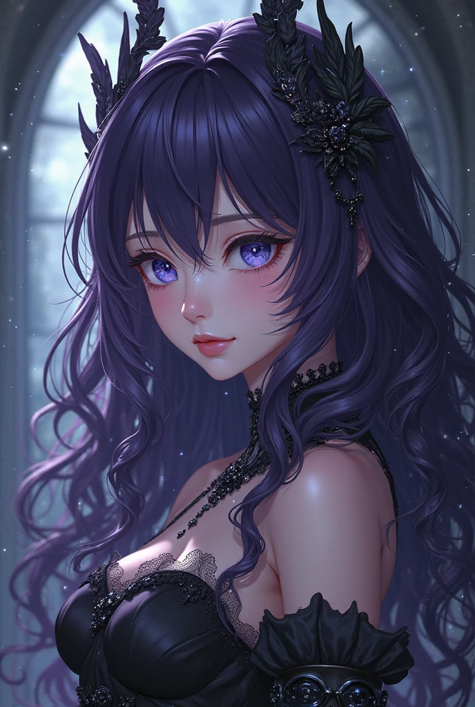 Long dark opal hair , opal color eyes,nude,detailed hair, detailed eyes,detailed body, best quality, high resolution, 8k