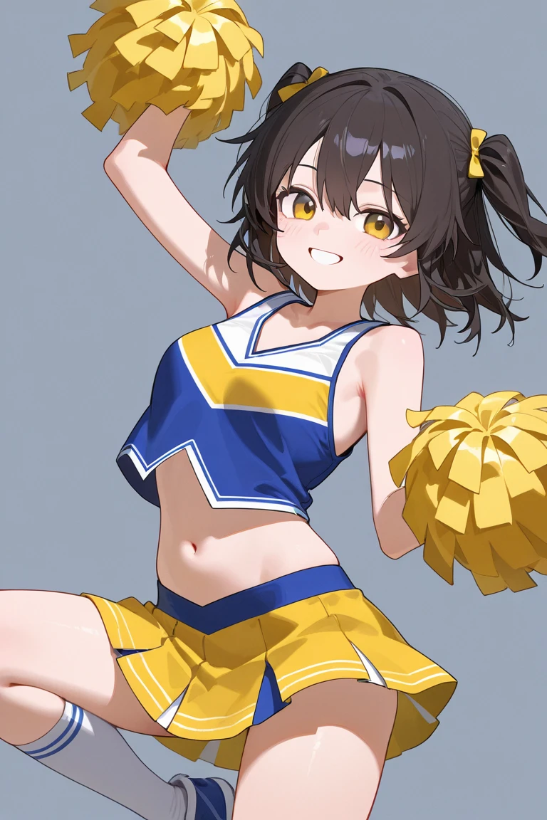 chibi, flat color, solo, full body, cute, (highest quality), Lively smile, open mouth, cheerleader, happy, ((white background)), (masterpiece)