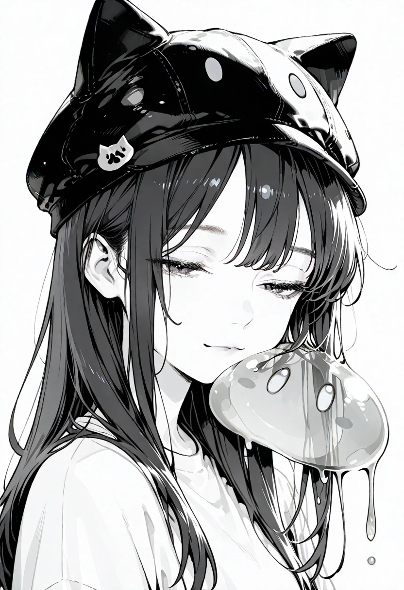 （highest quality, masterpiece, high resolution, high detail), Solo girl, Solo thin long banana coming up from the bottom, A female wearing black school uniform is kissing at the top of a long banana with her tongue with her face down, (Face down: 1.0), (Black school uniform: 1.0), Glossy atmosphere, Glossy look, Beautiful straight blue long hair, (Closed eyes with long eye-blows: 1.0), (Female kisses deeply the banana with tongue, covers it, holds it and looks at it), (The lips are touch the banana tightly), (Shot from the side), (Nothing on the black background)