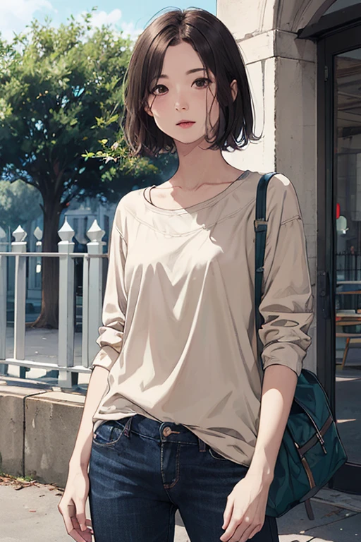 High resolution, Highest quality, super high quality, Very detailed, 8k、Embarrassing、Sweaty、Sweat、Embarrassing、(masterpiece:1.2, Highest quality), (Realistic, photoRealistic:1.4), Beautiful illustrations, (Natural Side Lighting, Cinema Lighting), View your audience, whole body, 1 girl, Japanese, high school girl, Perfect Face, Cute and symmetrical face, Glowing Skin, , (,Black Hair)black eye, Big eyes, Droopy eyes, (Center of chest, Captivating thighs, Big Ass)