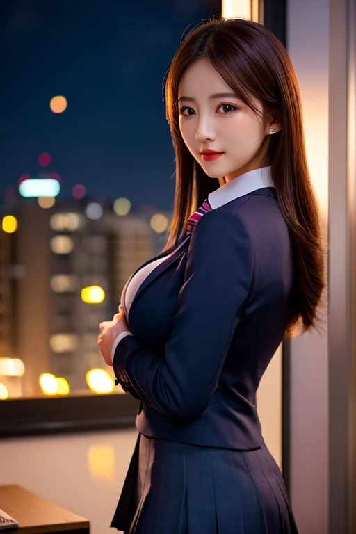 ultra-detailed,highly detailed,best quality,masterpiece,illustration,realistic,
scathach, 1girl, solo, scathach \(fate\),
glasses,formal, skirt suit, jacket, blazer,collared shirt,
long hair, cleavage, breasts,
looking at viewer, upper body,
outdoors, night, firework background, aerial fireworks, photo background,
<lora:scathach_tch_v1_01:0.6>
