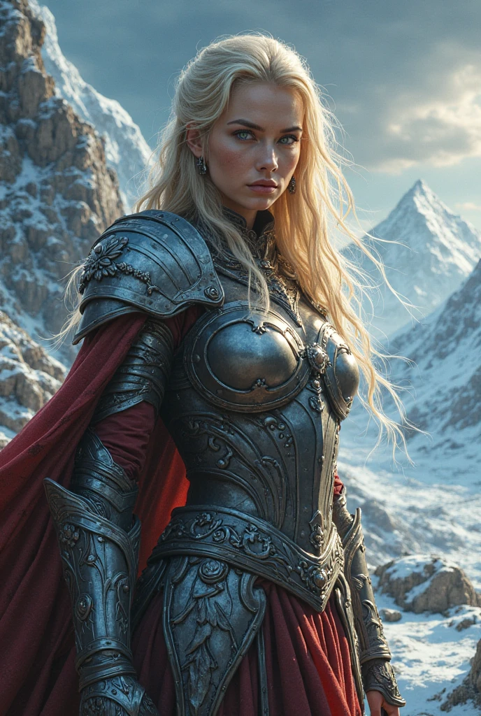 A captivating photograph of a beautiful and sensual Viking woman, dressed in intricately designed armor, set in a dramatic landscape with fjords in the background, soft golden lighting, cinematic atmosphere, alluring gaze, hyper-realistic details, art inspired by classical erotic art films, 4k resolution, masterpiece
