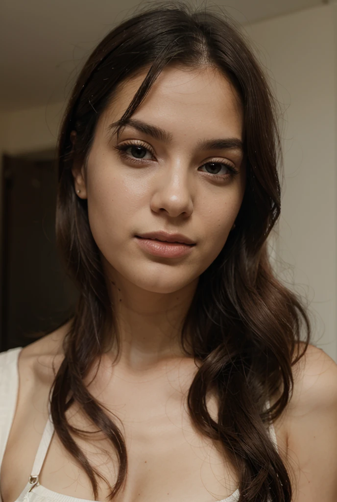 meilleure qualité, Haute résolution, 1fille bronzée, brun, yeux marron, en sous vêtements , poitrine développée, visage expressif, Grosses lèvres, réaListe, (peau très détaillée: 1.4), haute qualité, photo, Haute résolution, arrière-plan chambre