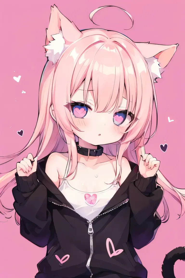 NSFW,((orgasm))、Light pink hair、Putting on a collar、Elementary school girl、Very beautiful and Shining Eyes、Shining Eyes、1 person、Cat ear、(((((Small body)))))、heart❤