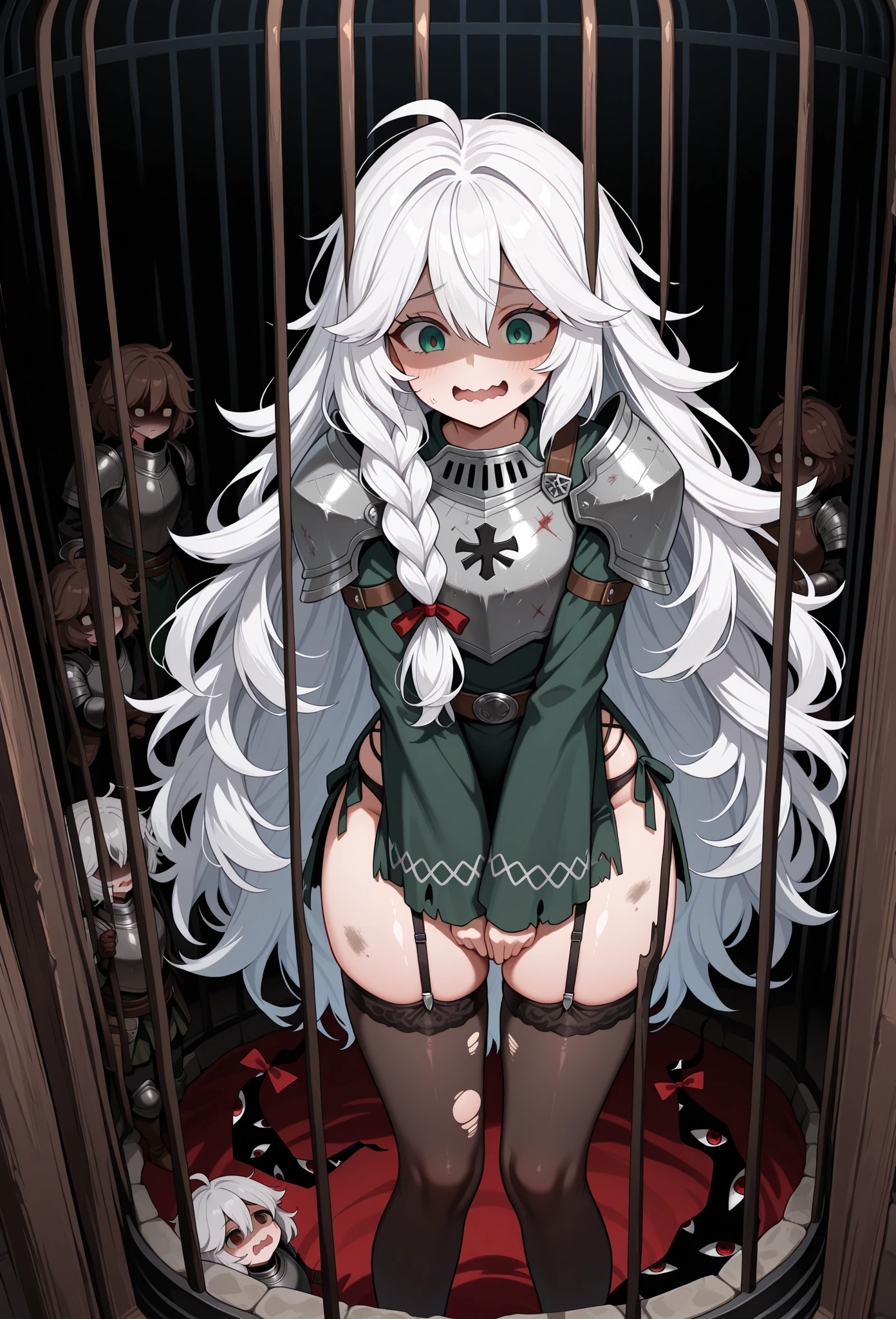 1 girl. Standing. Slave market. Peed herself.