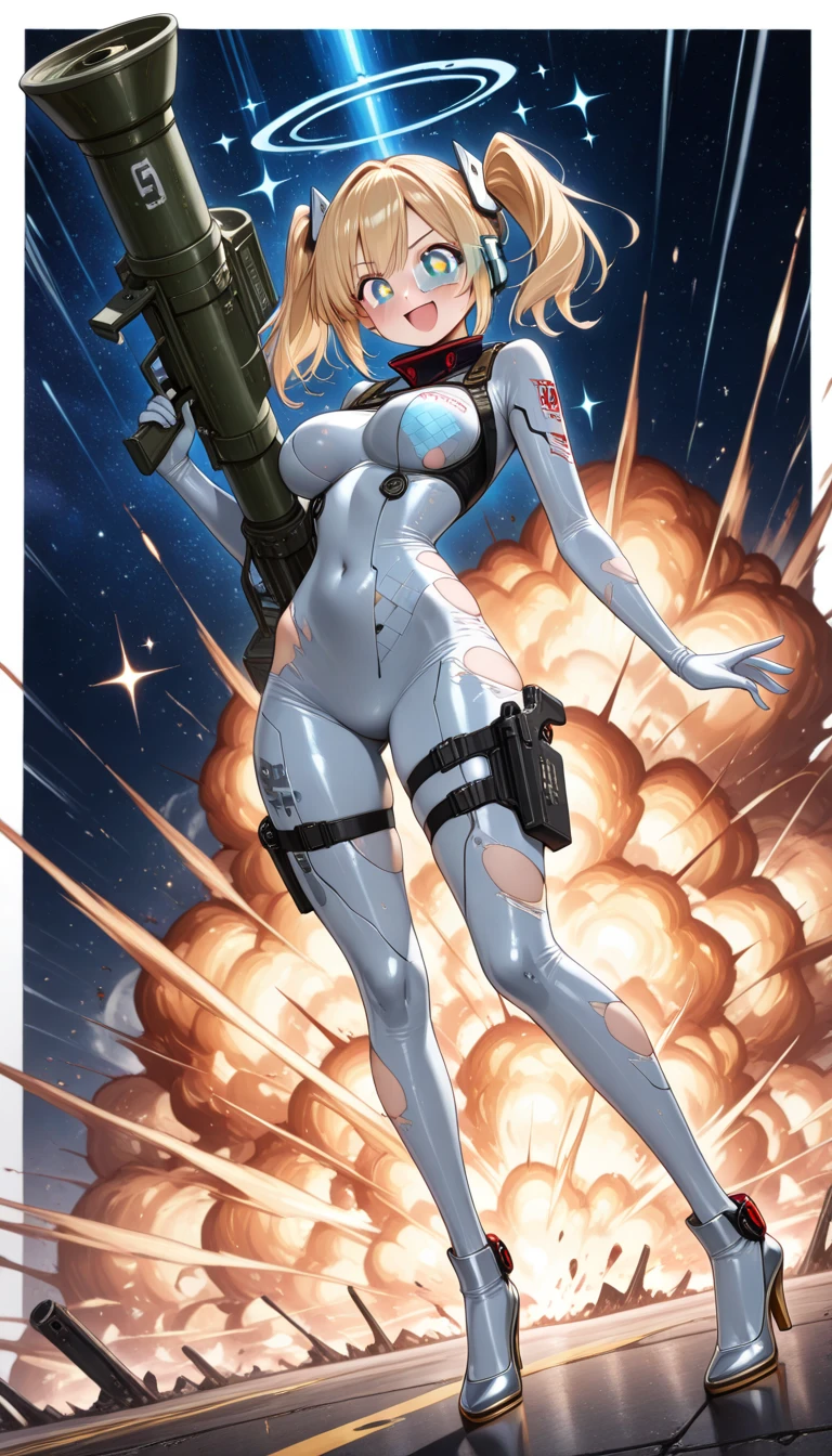 masterpiece, best quality, agrias, grey sweater, black leotard, twirl, spin, blonde hair, superhero, boots, tornado, whirlwind, solo, bare legs, whirl, wind effects, spinning into a tornado, fast spin, stand, time travel, travelling through time, highleg, perfect hands, perfect fingers, highleg leotard, powering up, tornado swirls