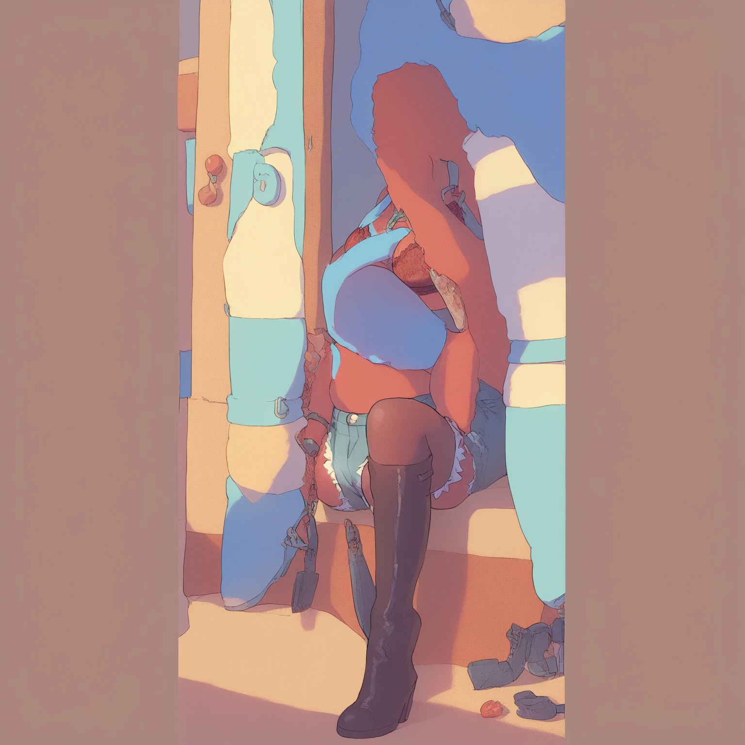 <lora:handdraw:0.6>, 1girl, sit on the tiled floor, handdraw, minimalist, lineart, nudetowel, blue towel, from side, from below, high quality, <lyco:NakedTowel:0.65>, barefoot, foot focus,