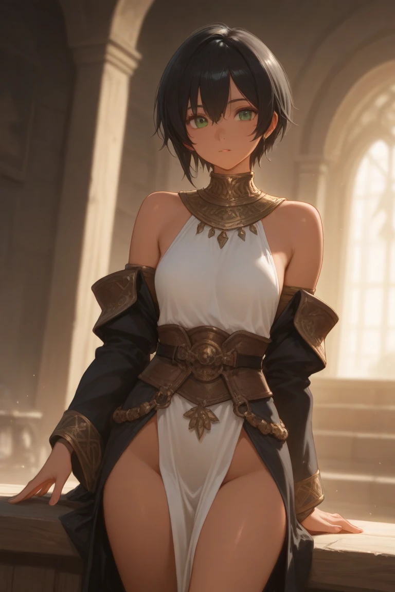 (1 boy solo:1.4),(flat chest),(dark skin:1.7), (masterpiece:1.2), highest quality, High resolution, unity 8k wallpaper, (fine and beautiful eyes:1.6), highly detailed face, perfect lighting, Detailed CG, (perfect hands, perfect anatomy), 20 years old, (black hair:1.3), (evil smile:1.4), detailed eyes, best quality, extremely detailed, very precise detailed, (glasses:1.6), (blunt bangs:1.3), (open mouth:1.3), (very short pixie cut:1.2), (Sandals:1.2), smile, (half closed eyes:1.3) ,long sidelocks, (blush),(leaning back),navel,(kneeling:1.3),(Put left knee in front:1.5), (arms behind head),(arabian clothes:1.5),,(see-through harem pants),spread legs,(see-through glove:1.3)