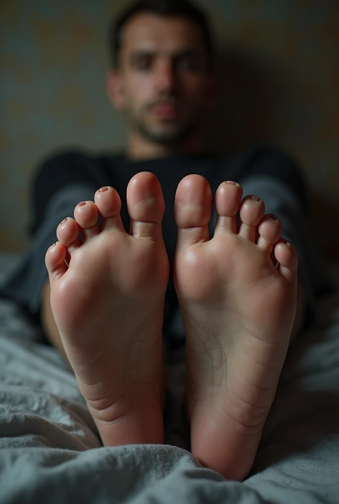 a man kissing a woman's feet. These feet have a lot of foot odor. this man loves this smell on his wife's feet