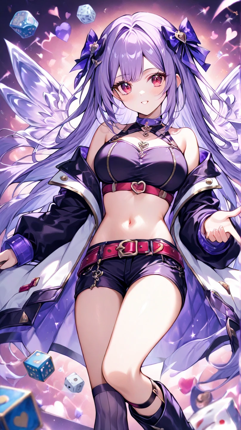 ((masterpiece)), ((best quality)), ((anime profile style)), ((HD 4k)), ((female character)), ((pale skin)), ((Beautiful body) ), girl, female face, Happy, ((white mask on mouth)), ((Light lilac eyes)), Eyelid, Pupil, Sclera, Iris, eyebrow, eyelashes, ear, nose, ((giant lilac hair)), ((fringe)), ((hair detail)), ((light effects on hair)), ((white shirt)), ((white jacket)), ((white ripped jeans)), ( (white fishnet tights)), white sneakers, ((lights effect on clothes)), ((body lights effect)), neck, Shoulders, (thin waist), ((perfect belly)), arms, ((thick legs)), ((big thigh)), ((lilac background)), ((lighting)), viewer view
