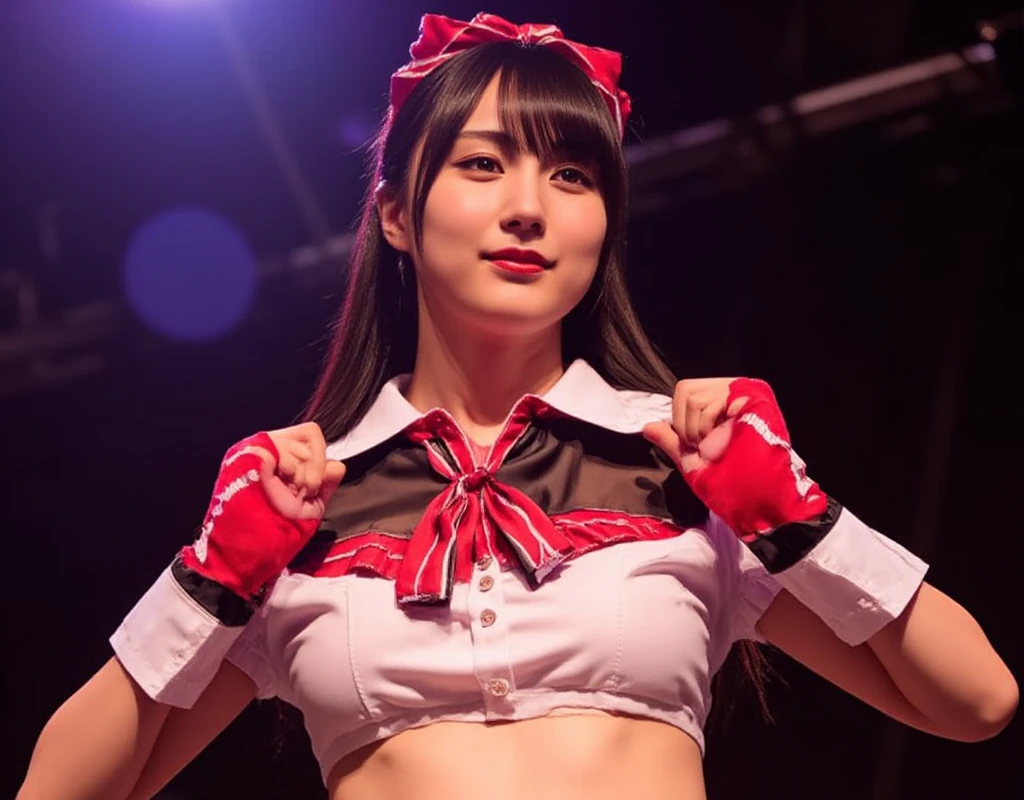 nsfw、1 female、female professional wrestler、female professional wrestler、As punishment for losing the game, she((take off your clothes))、((pull panties down to thighs))、be forced to....、Love juice drips from the vagina、Rebellious expression sexy costume、perfect anatomy