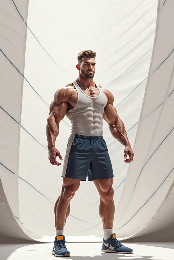 cinematic photo muscular, male, full body, solo, briefs, loose tank top, photo, <lora:MaleMixXL:1> . 35mm photograph, film, bokeh, professional, 4k, highly detailed